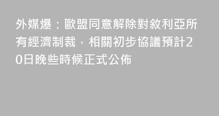 外媒爆：歐盟同意解除對敘利亞所有經濟制裁，相關初步協議預計20日晚些時候正式公佈