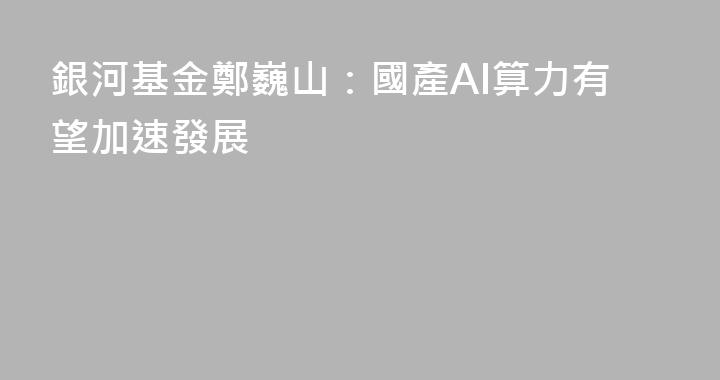 銀河基金鄭巍山：國產AI算力有望加速發展