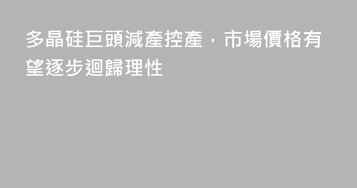 多晶硅巨頭減產控產，市場價格有望逐步迴歸理性