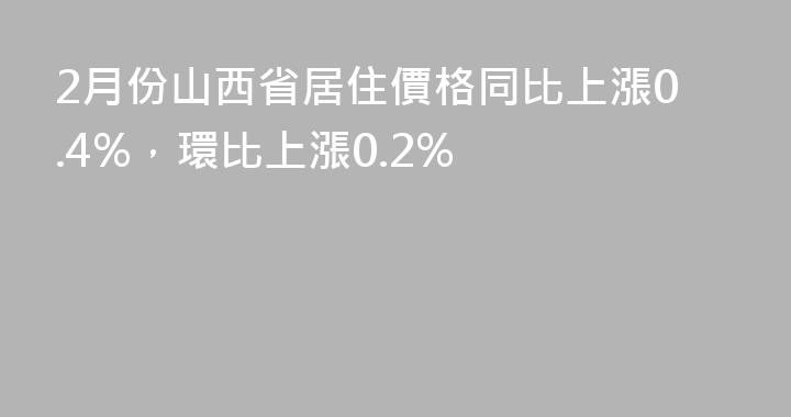 2月份山西省居住價格同比上漲0.4%，環比上漲0.2%