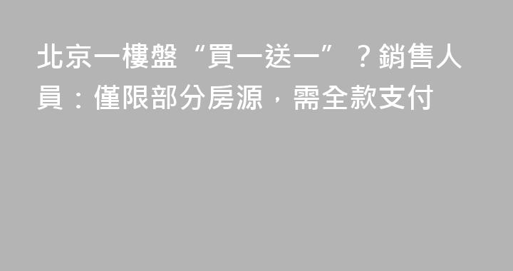 北京一樓盤“買一送一”？銷售人員：僅限部分房源，需全款支付