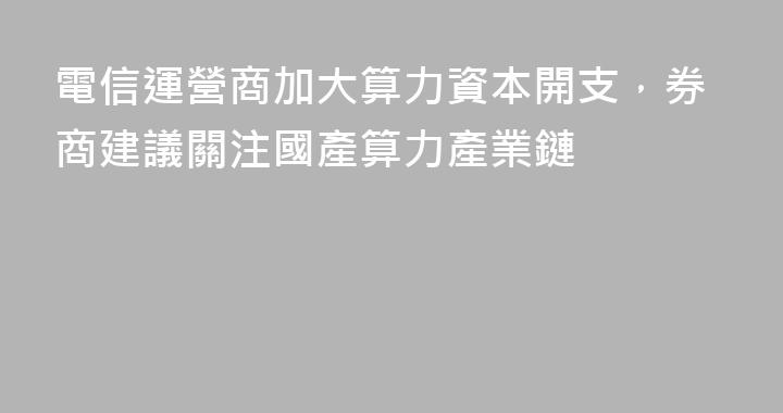 電信運營商加大算力資本開支，券商建議關注國產算力產業鏈