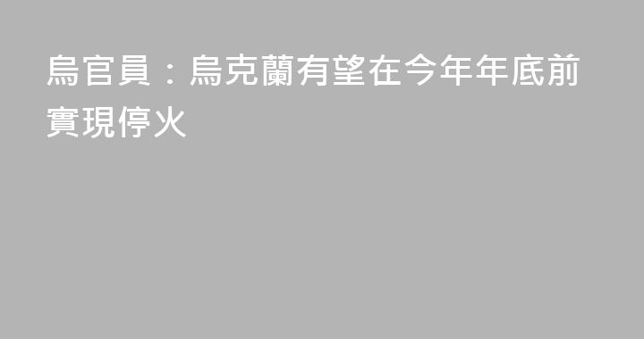 烏官員：烏克蘭有望在今年年底前實現停火