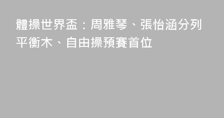 體操世界盃：周雅琴、張怡涵分列平衡木、自由操預賽首位