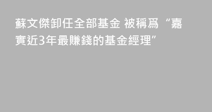 蘇文傑卸任全部基金 被稱爲“嘉實近3年最賺錢的基金經理”