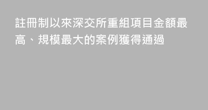 註冊制以來深交所重組項目金額最高、規模最大的案例獲得通過
