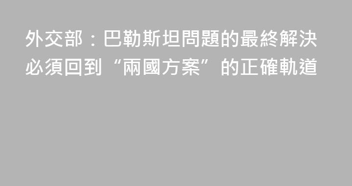 外交部：巴勒斯坦問題的最終解決必須回到“兩國方案”的正確軌道