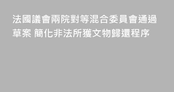 法國議會兩院對等混合委員會通過草案 簡化非法所獲文物歸還程序