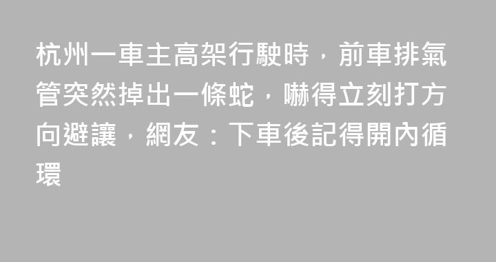 杭州一車主高架行駛時，前車排氣管突然掉出一條蛇，嚇得立刻打方向避讓，網友：下車後記得開內循環