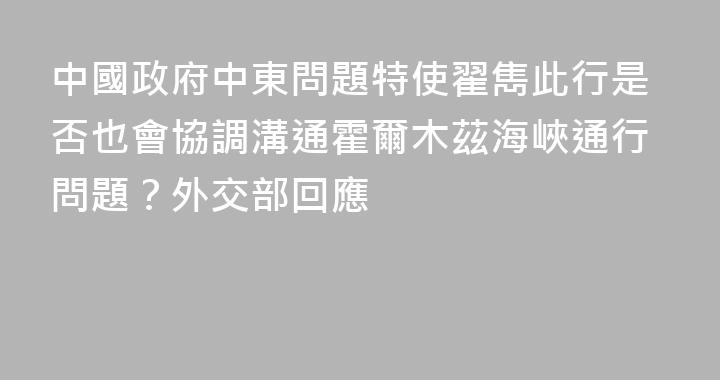 中國政府中東問題特使翟雋此行是否也會協調溝通霍爾木茲海峽通行問題？外交部回應
