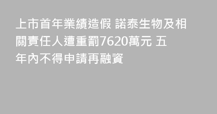 上市首年業績造假 諾泰生物及相關責任人遭重罰7620萬元 五年內不得申請再融資