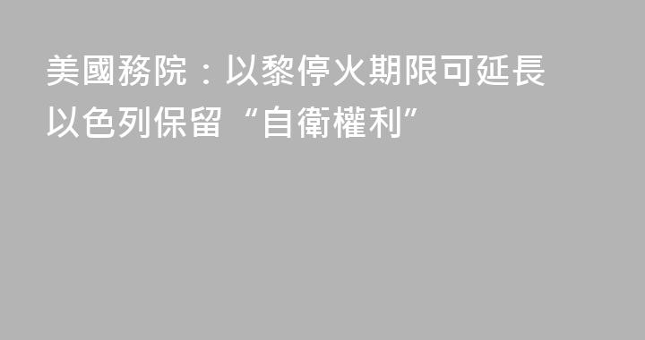 美國務院：以黎停火期限可延長 以色列保留“自衛權利”