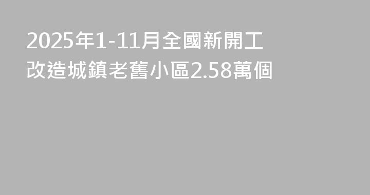 2025年1-11月全國新開工改造城鎮老舊小區2.58萬個
