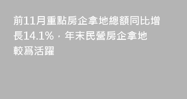 前11月重點房企拿地總額同比增長14.1%，年末民營房企拿地較爲活躍