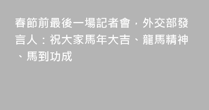 春節前最後一場記者會，外交部發言人：祝大家馬年大吉、龍馬精神、馬到功成