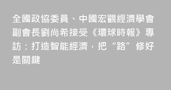 全國政協委員、中國宏觀經濟學會副會長劉尚希接受《環球時報》專訪：打造智能經濟，把“路”修好是關鍵