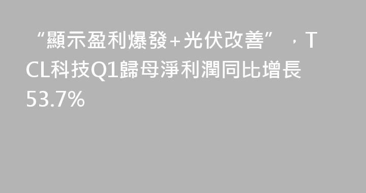 “顯示盈利爆發+光伏改善”，TCL科技Q1歸母淨利潤同比增長53.7%