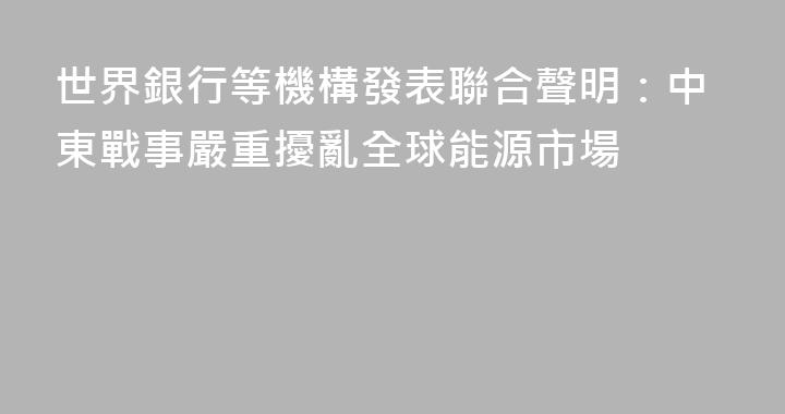 世界銀行等機構發表聯合聲明：中東戰事嚴重擾亂全球能源市場