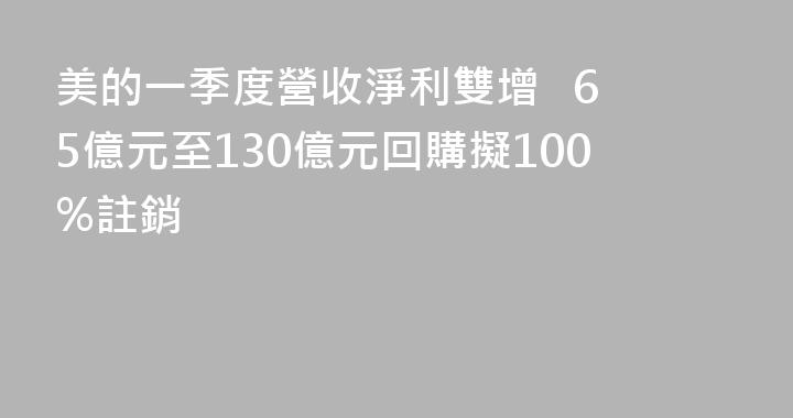 美的一季度營收淨利雙增   65億元至130億元回購擬100%註銷