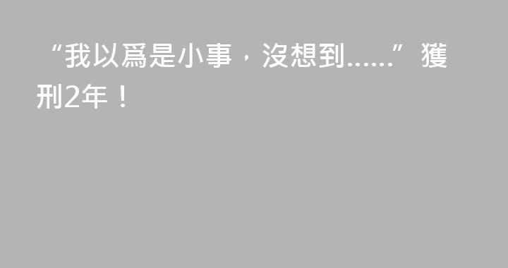 “我以爲是小事，沒想到……”獲刑2年！