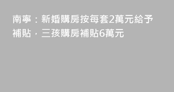 南寧：新婚購房按每套2萬元給予補貼，三孩購房補貼6萬元