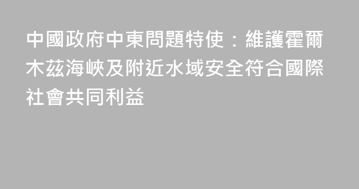 中國政府中東問題特使：維護霍爾木茲海峽及附近水域安全符合國際社會共同利益