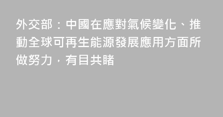 外交部：中國在應對氣候變化、推動全球可再生能源發展應用方面所做努力，有目共睹