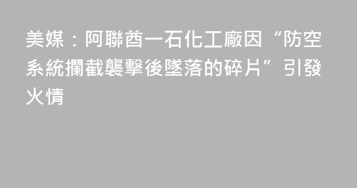 美媒：阿聯酋一石化工廠因“防空系統攔截襲擊後墜落的碎片”引發火情
