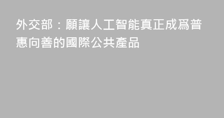 外交部：願讓人工智能真正成爲普惠向善的國際公共產品