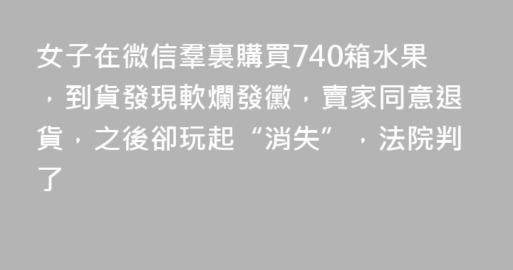 女子在微信羣裏購買740箱水果，到貨發現軟爛發黴，賣家同意退貨，之後卻玩起“消失”，法院判了
