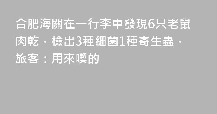 合肥海關在一行李中發現6只老鼠肉乾，檢出3種細菌1種寄生蟲，旅客：用來喫的