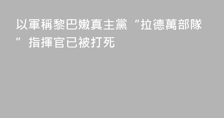 以軍稱黎巴嫩真主黨“拉德萬部隊”指揮官已被打死