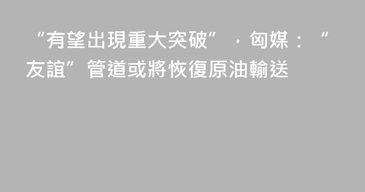 “有望出現重大突破”，匈媒：“友誼”管道或將恢復原油輸送