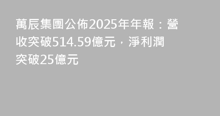 萬辰集團公佈2025年年報：營收突破514.59億元，淨利潤突破25億元