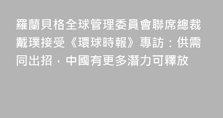 羅蘭貝格全球管理委員會聯席總裁戴璞接受《環球時報》專訪：供需同出招，中國有更多潛力可釋放