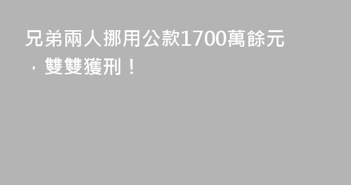 兄弟兩人挪用公款1700萬餘元，雙雙獲刑！