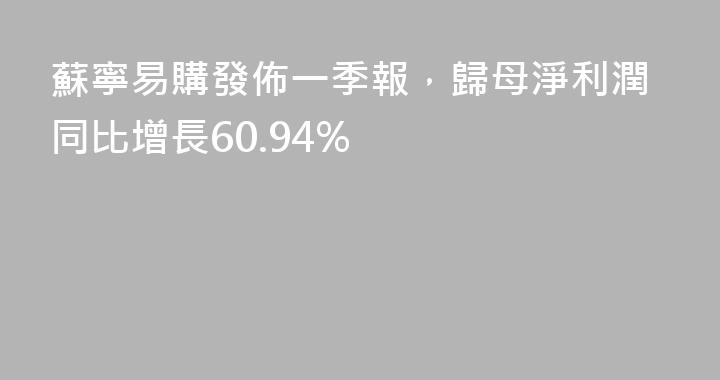 蘇寧易購發佈一季報，歸母淨利潤同比增長60.94%