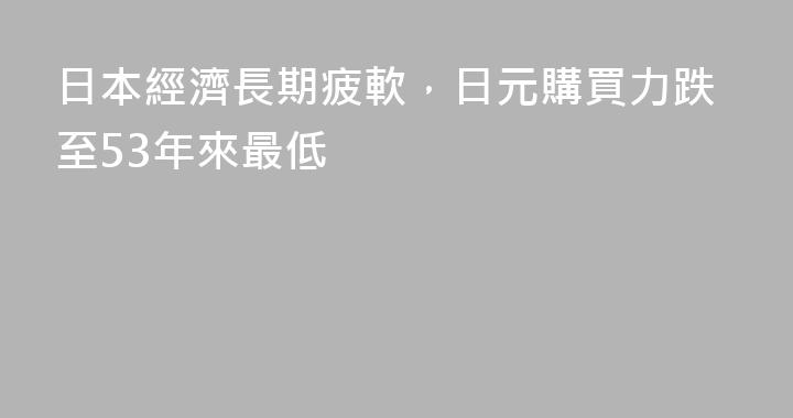 日本經濟長期疲軟，日元購買力跌至53年來最低